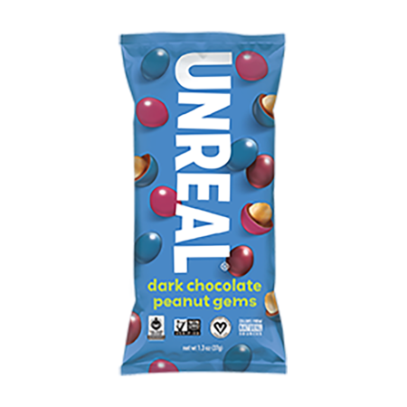 UNREAL CANDY Unreal Candy Dark Chocolate Peanut Gems 1.5 oz., PK72 111